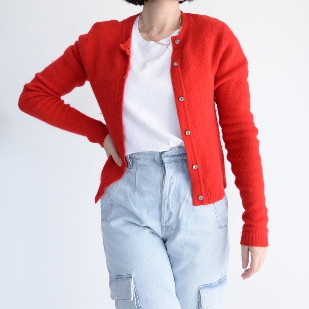 Vintage Principle Red 53%  Lambswool, 20% Rabbit Hair Button Up Cardigan Small
